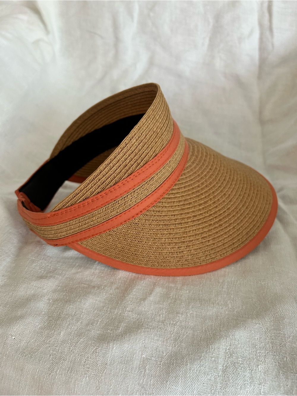 Nordstrom | Woven Straw Clip-On Sun Visor Hat | Beige with Coral Trim | OS